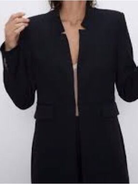 Zara Black Long Single-Button Blazer Coat